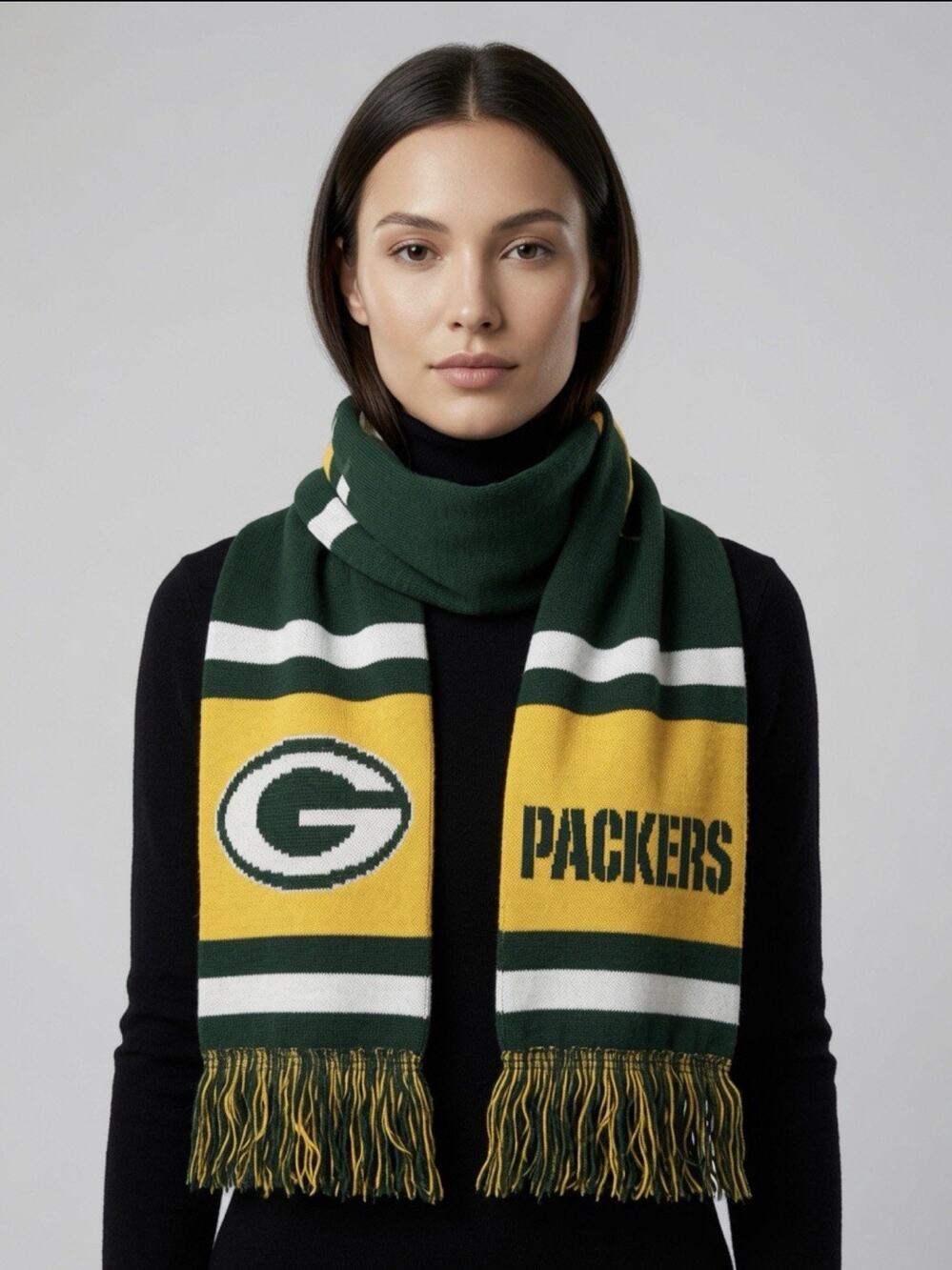Green Bay Packers Knit Scarf Forever Collectibles G Logo Packers Spell-Out Used